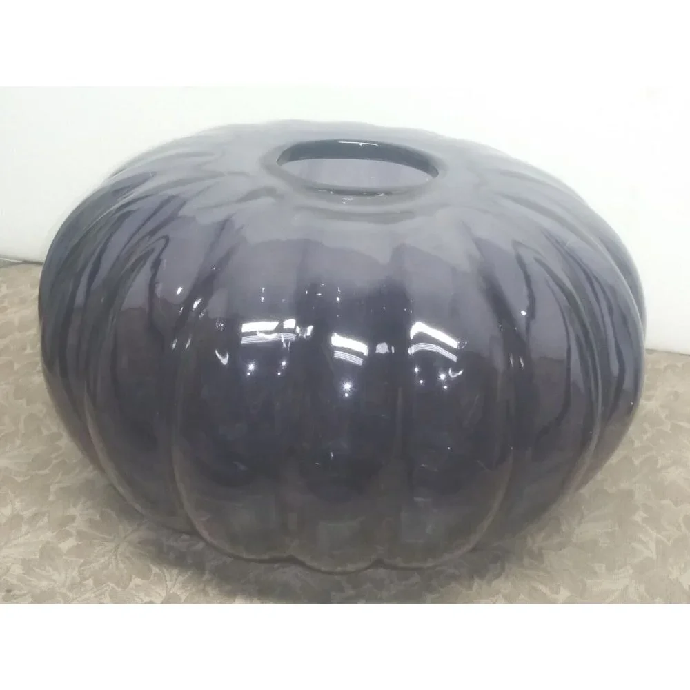 Gunnel Sahlin Vase Ikea Large glass Purple flash paint 1990s Pumpkin shaped 9.5
